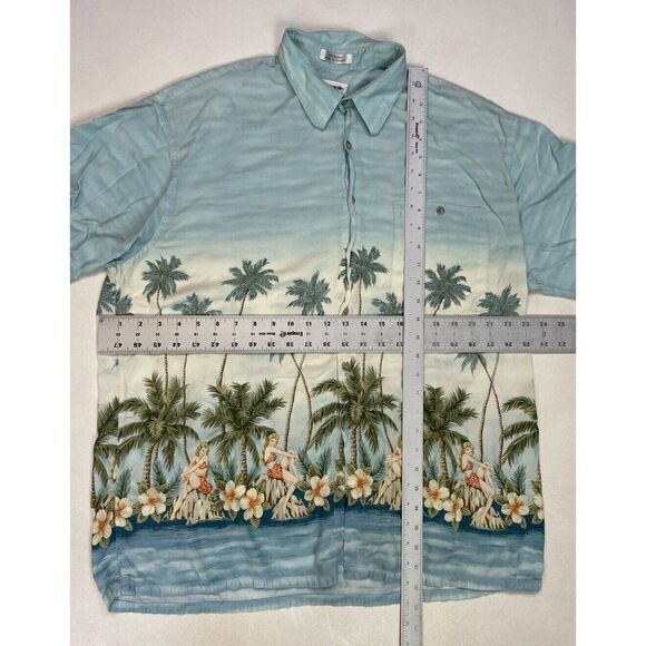 VINTAGE Pierre Cardin Hawaiian Shirt Men XL Palm Trees Sexy Pin Up Girl Print - Picture 6 of 6